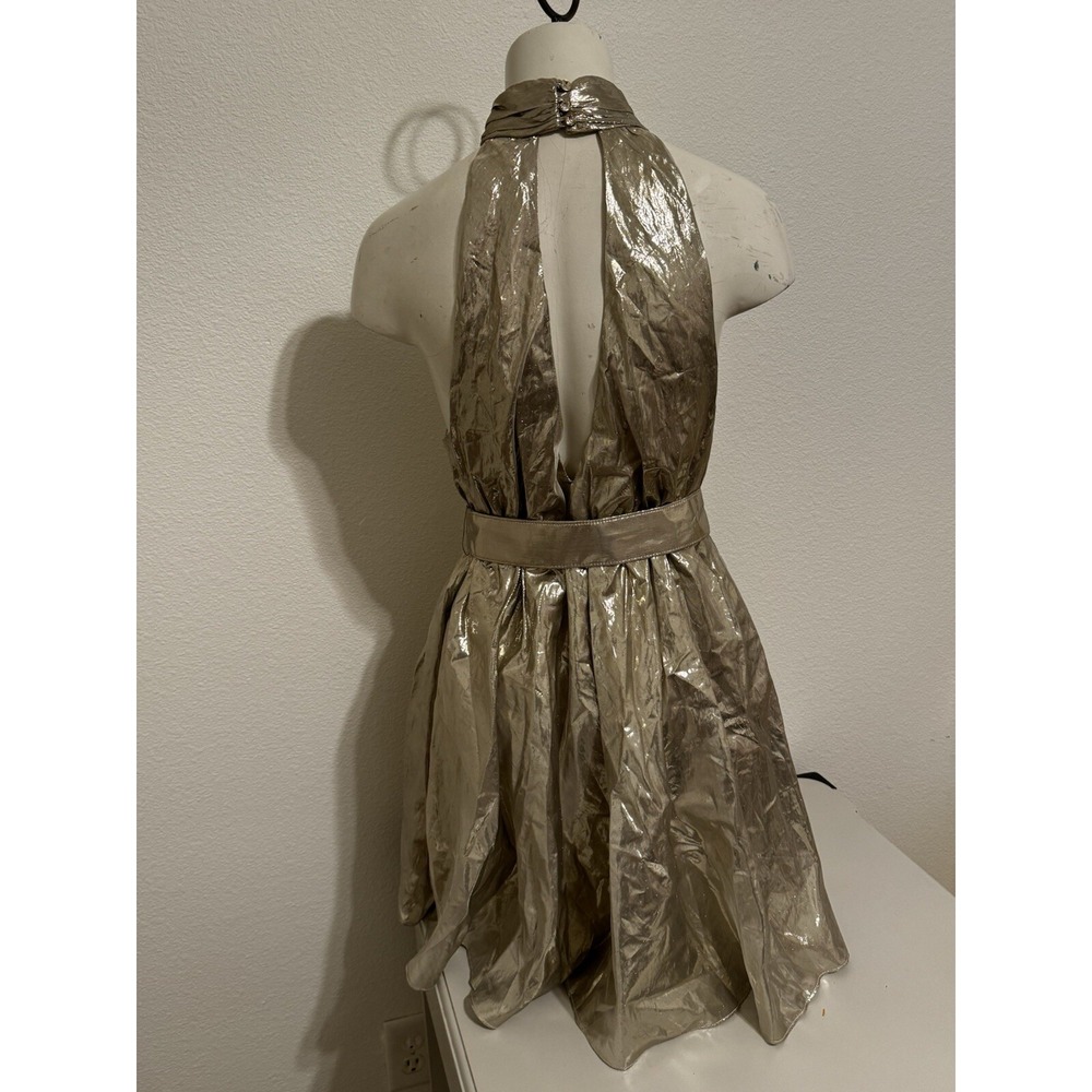 Alice + Olivia Silver Lame Belted Cutaway Mini Silk USA Dress Cocktail NYE S 6 8 - Picture 5 of 10